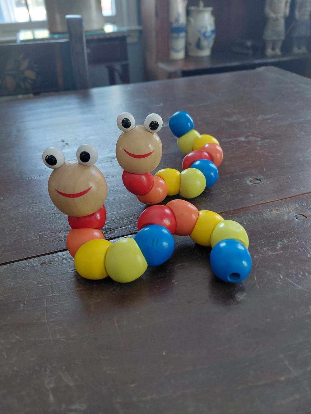 A pair of Montessori colorful wooden catipillar worm toy - 2 silly worms set
